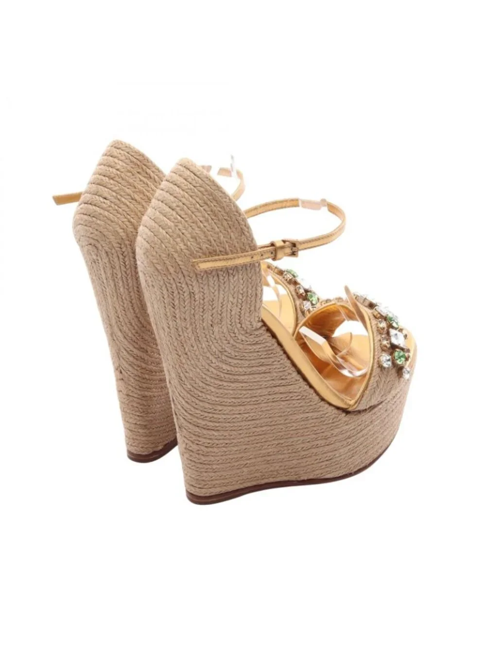 Gucci Sandals Carolina Bijou Wedge Sole Espadrilles Leather